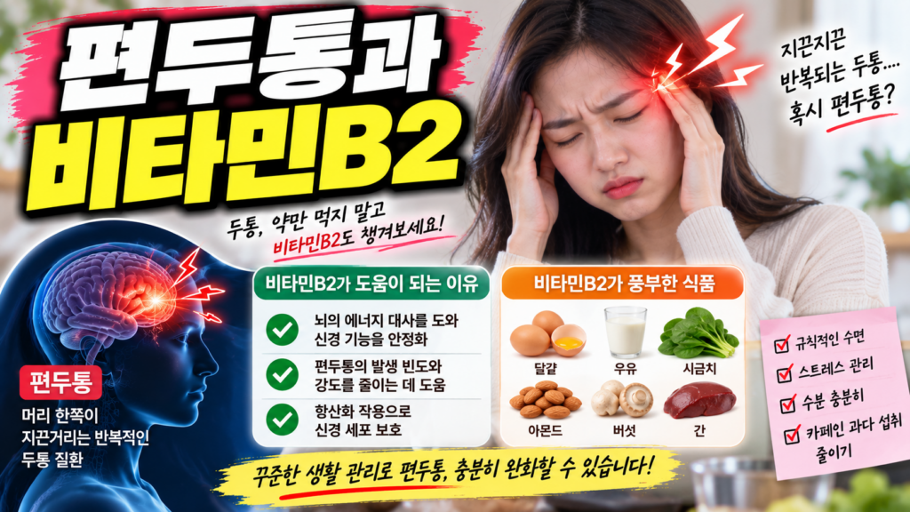 편두통 예방에 활용하는 비타민B2, 효능과 복용법 1 편두통과 비타민B2