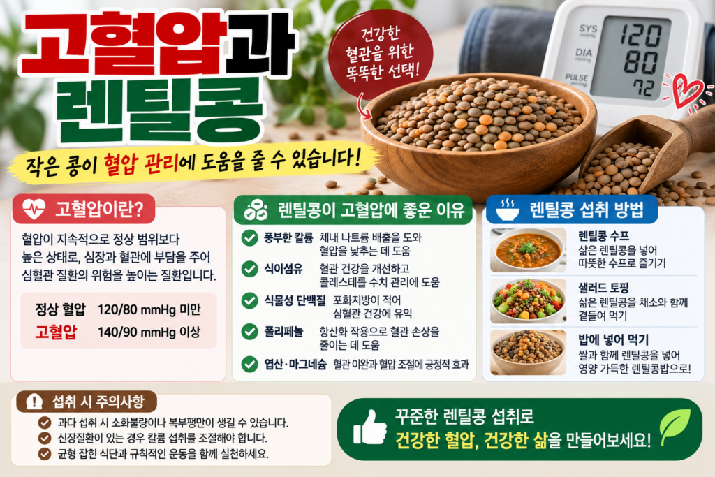 고혈압에 좋은 렌틸콩, 칼륨·식이섬유 효능과 섭취법 1 고혈압에 좋은 렌틸콩, 칼륨·식이섬유 효능과 섭취법