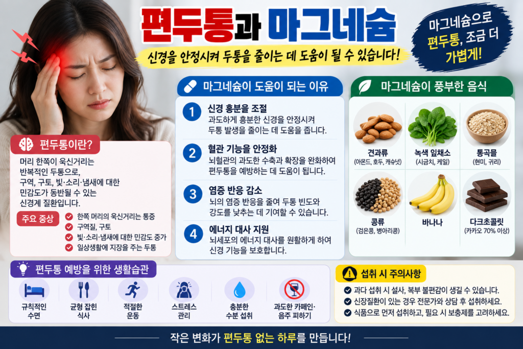 편두통 예방에 활용하는 마그네슘, 효능과 복용법 1 편두통 예방에 활용하는 마그네슘, 효능과 복용법