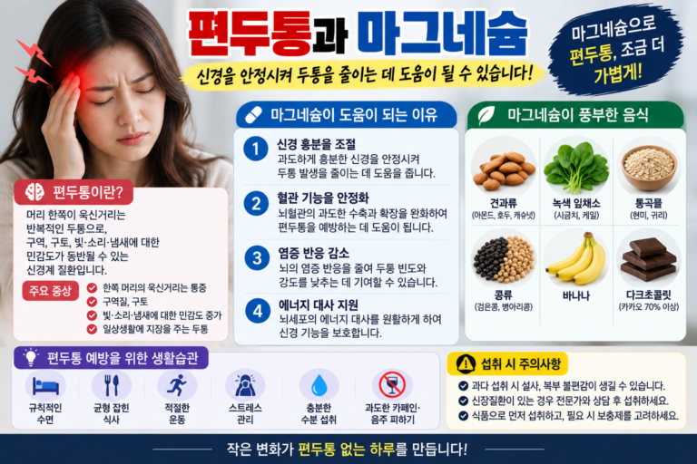 편두통 예방에 활용하는 마그네슘, 효능과 복용법