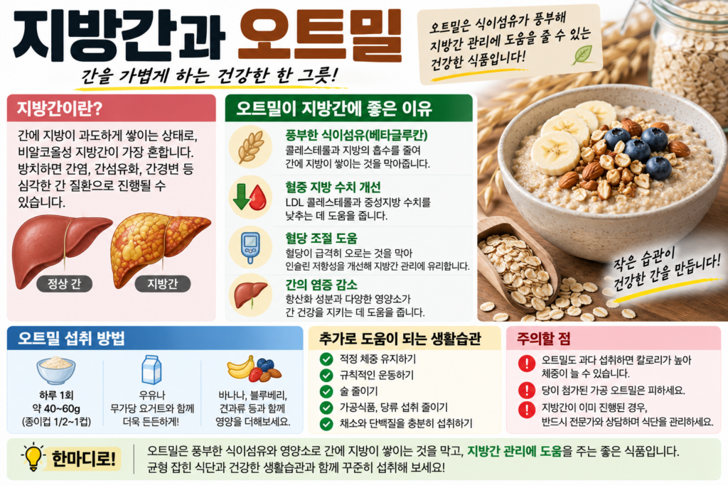 지방간 식단에 좋은 오트밀, 통곡물·식이섬유 효능과 먹는 법