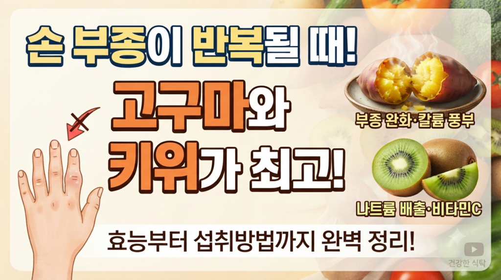 손 부종이 반복될 때 먹기 좋은 음식, 고구마와 키위에 효능과 섭취방법 1 손 부종이 반복될 때 먹기 좋은 음식, 고구마와 키위에 효능과 섭취방법