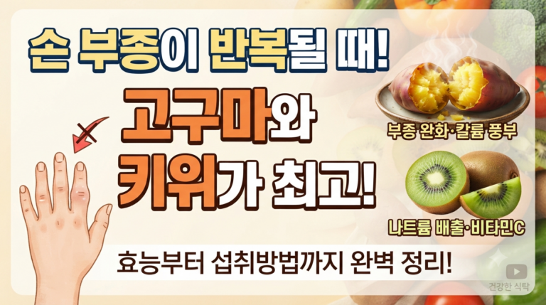 손 부종이 반복될 때 먹기 좋은 음식, 고구마와 키위에 효능과 섭취방법