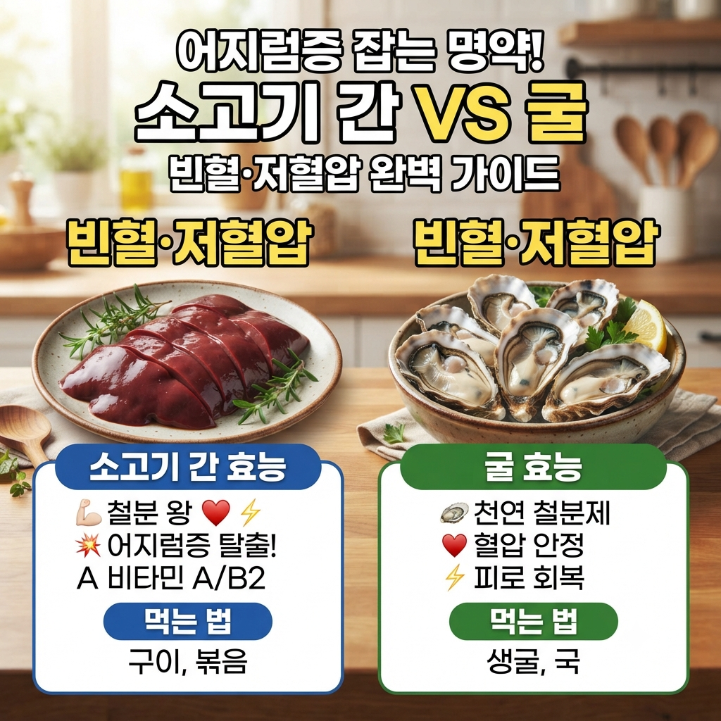 빈혈과 저혈압으로 어지럼증에 좋은 소고기 간과 굴에 효능과 섭취방법