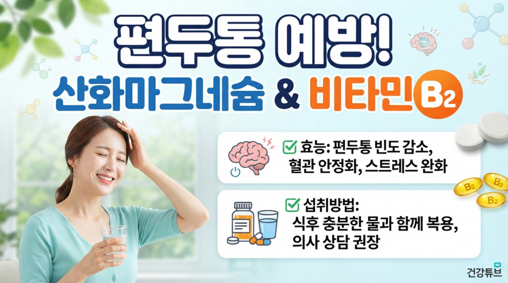 편두통 예방에 좋은 산화마그네슘과 비타민b2에 효능과 섭취방법