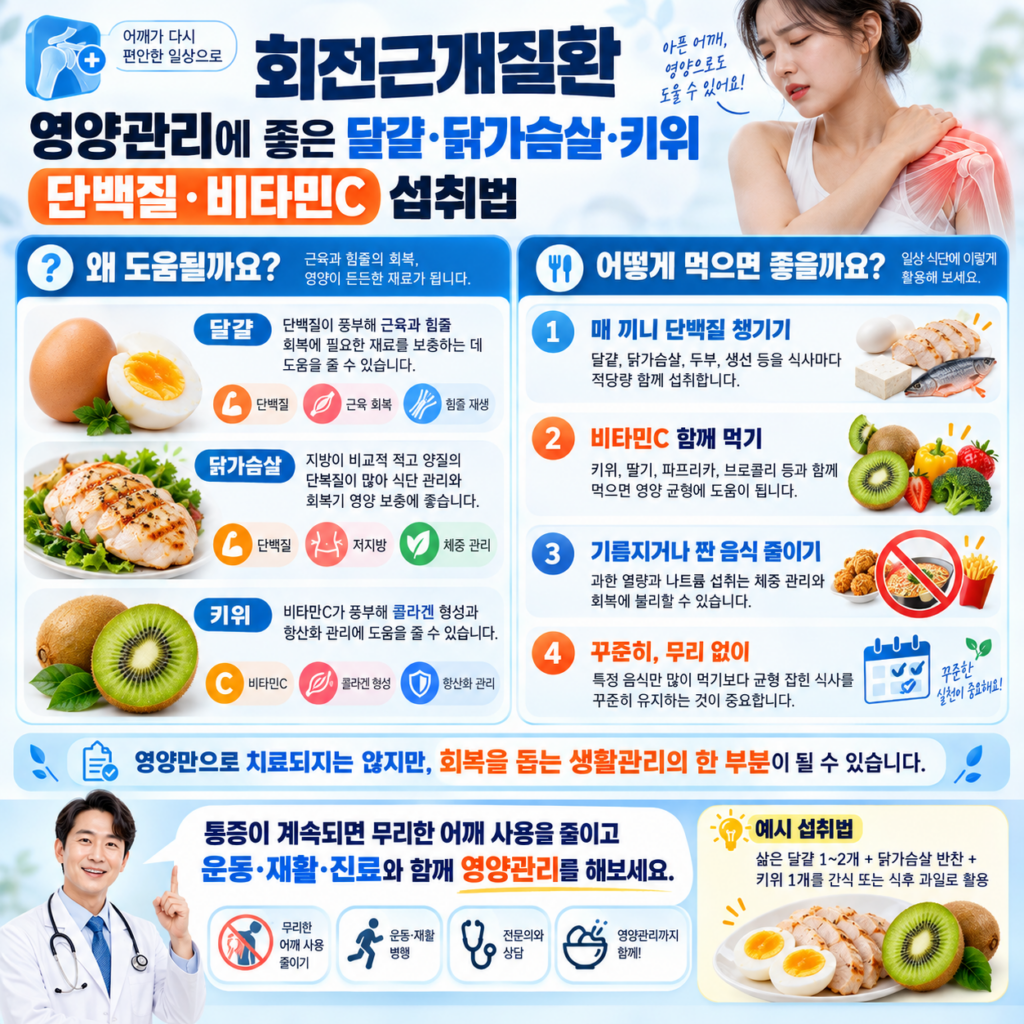 회전근개질환 영양관리에 좋은 달걀·닭가슴살·키위, 단백질·비타민C 섭취법 1 회전근개질환 영양관리에 좋은 달걀·닭가슴살·키위, 단백질·비타민C 섭취법