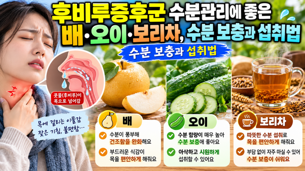 후비루증후군 수분관리에 좋은 배·오이·보리차, 수분 보충과 섭취법