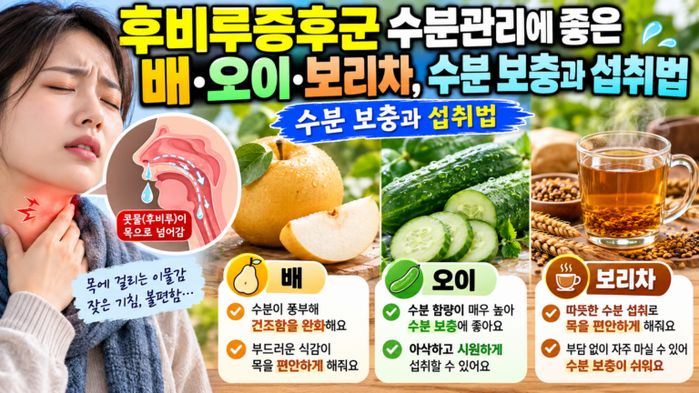 후비루증후군 수분관리에 좋은 배·오이·보리차, 수분 보충과 섭취법